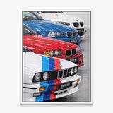 The Four coupe generation lineage canvas wall art in a white floating frame