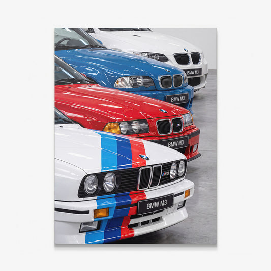 The Four E30 E36 E46 E92 coupe generation lineage canvas wall art
