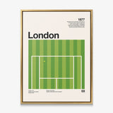 The London Slam tennis canvas in a gold floating frame