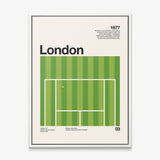 The London Slam tennis canvas in a white floating frame