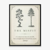 The Misfit tree quote canvas in a black floating frame