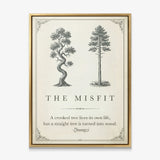 The Misfit tree quote canvas in a gold floating frame