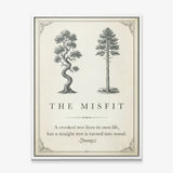 The Misfit tree quote canvas in a white floating frame