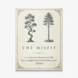 The Misfit crooked and straight tree Zhuangzi quote canvas print on cream, gallery-wrapped and ready to hang