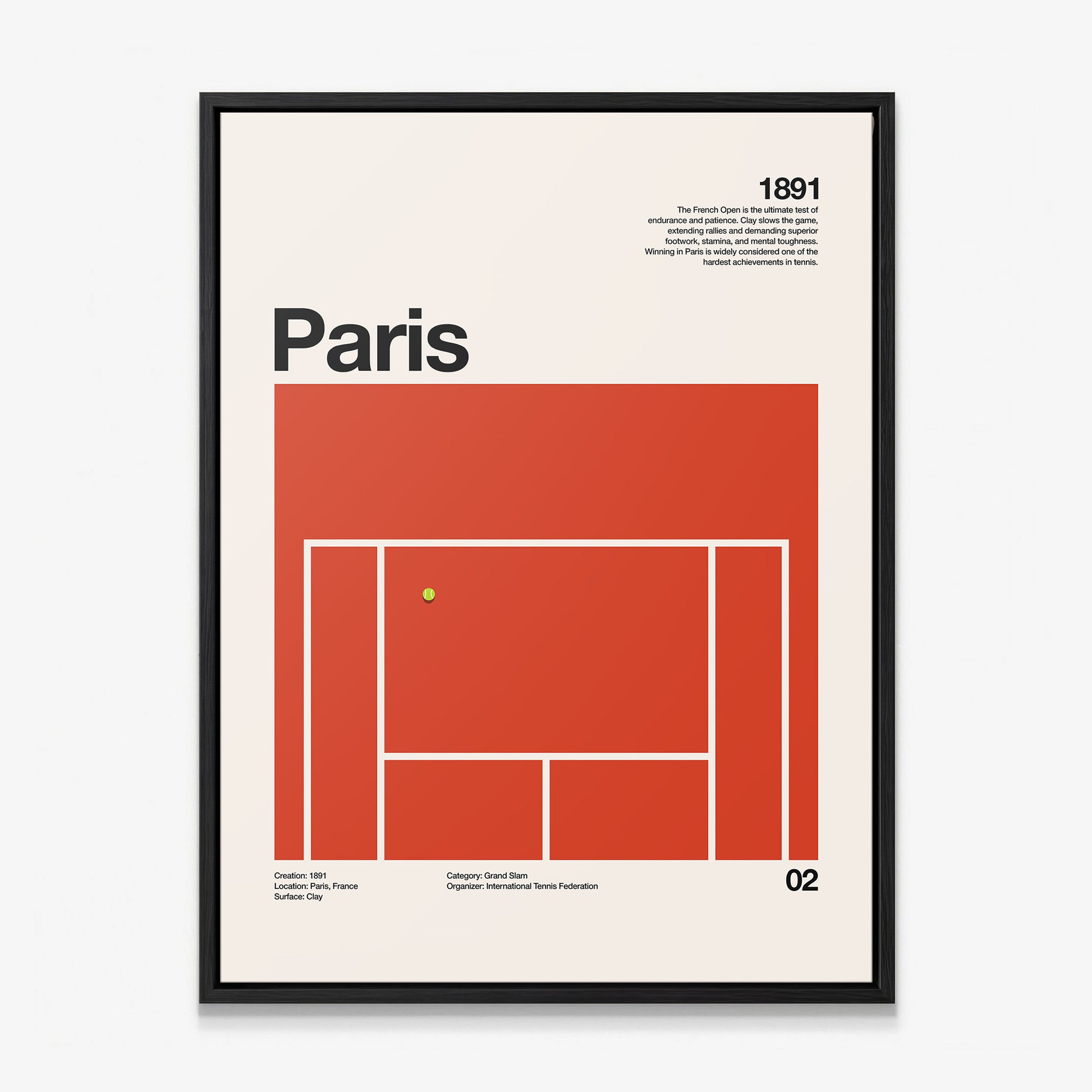 The Paris Slam tennis canvas in a black floating frame