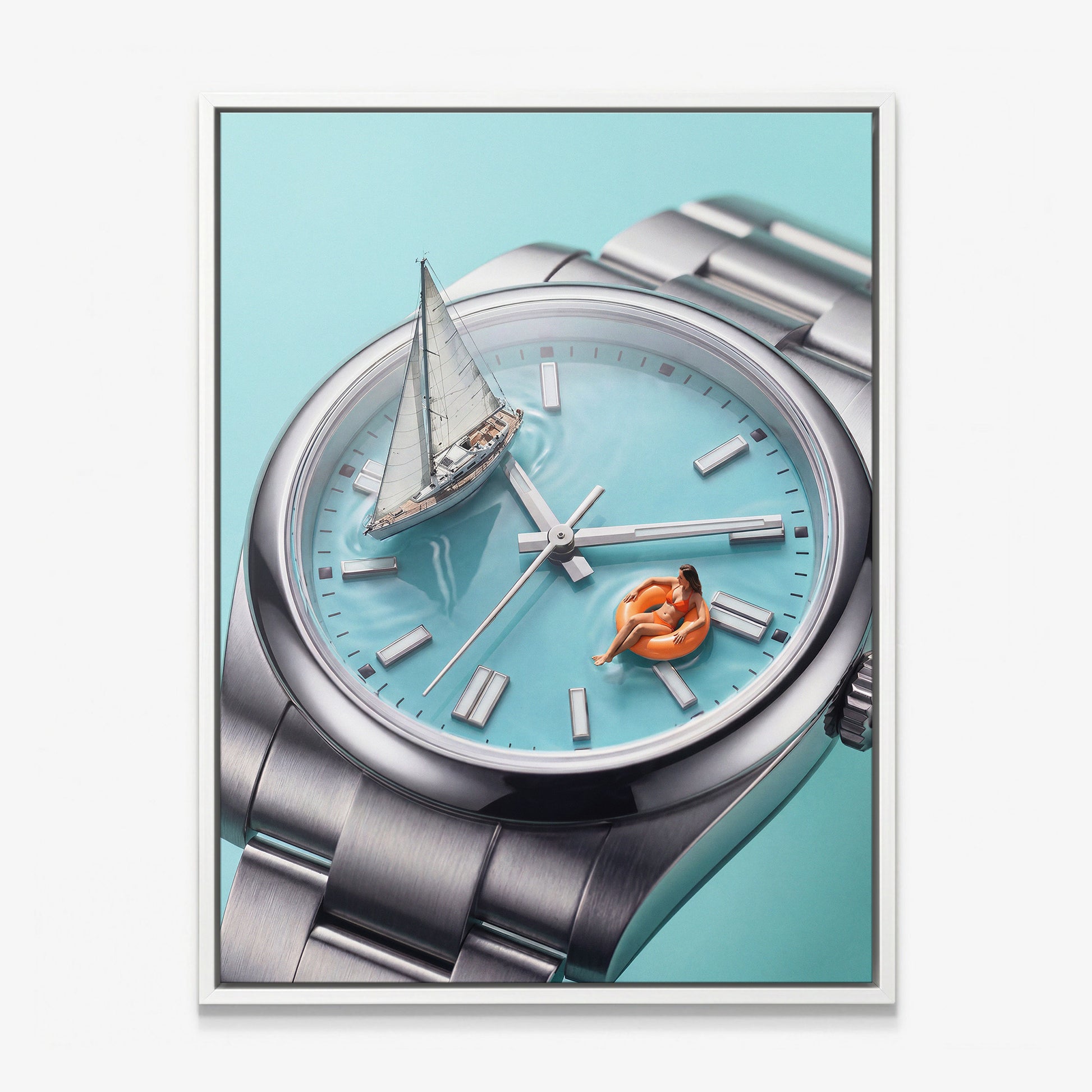 Time For A Swim watch canvas in a white floating frame