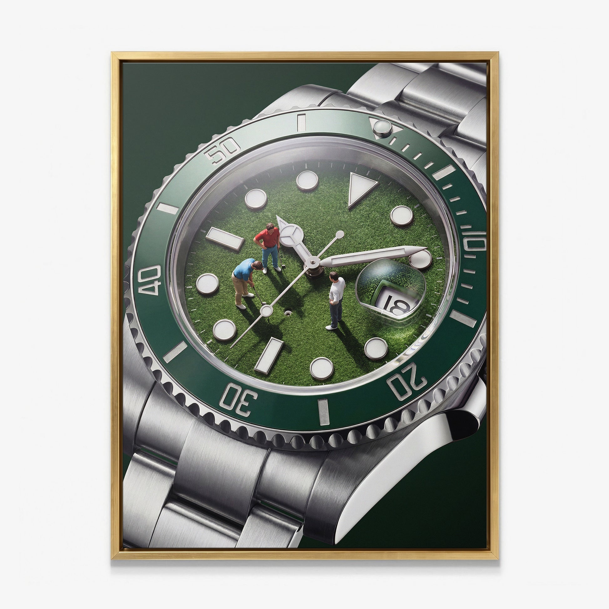 Time For Golf watch canvas in a gold floating frame