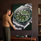 Time For Golf watch canvas leaned against a wall by a man in a leather den