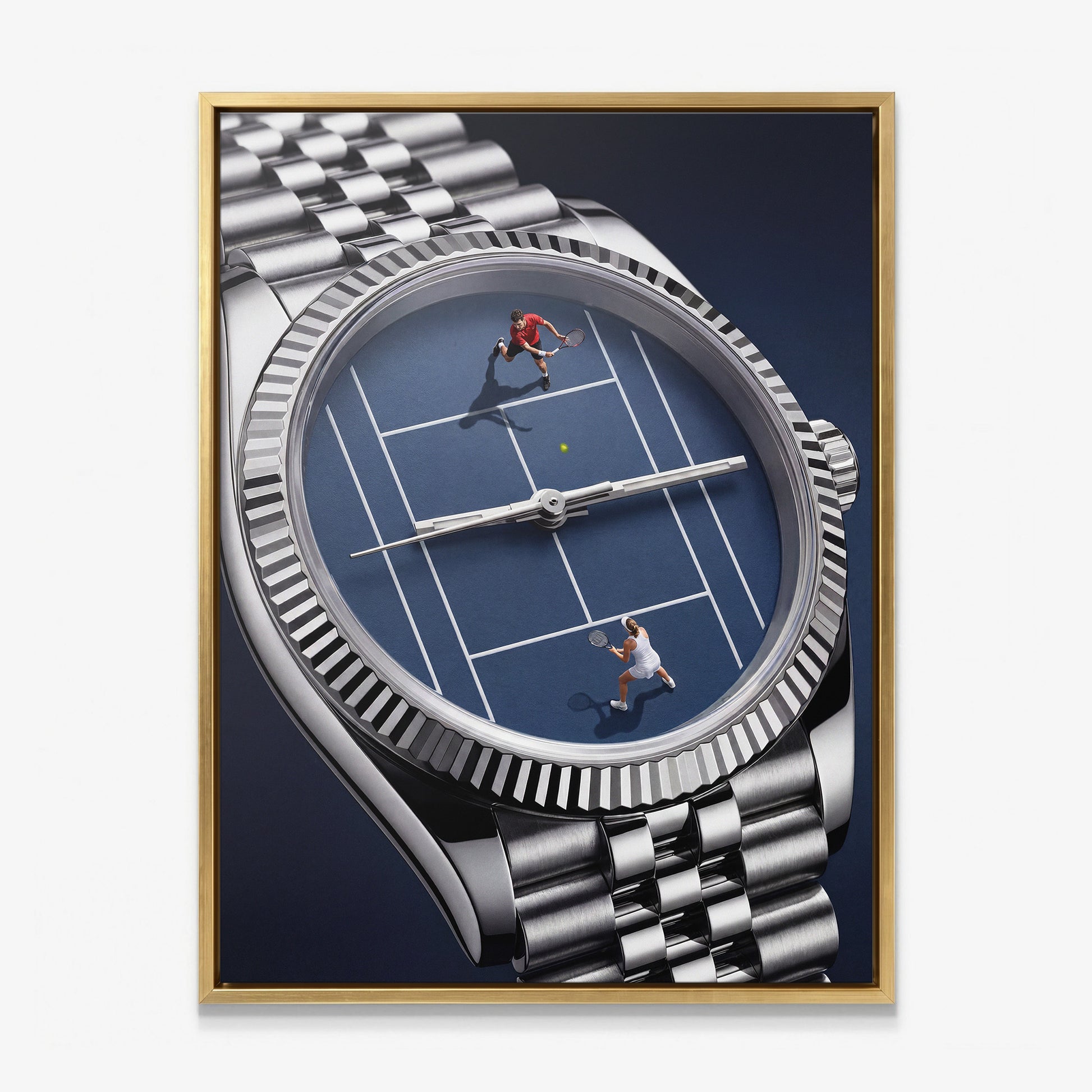 Time For Tennis watch canvas in a gold floating frame