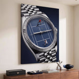Time For Tennis watch canvas above a walnut sideboard in a warm study