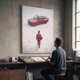 Tokyo Slide German coupe drifting on a neon city street canvas wall art in a styled study