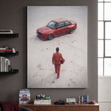 Tokyo Slide German coupe drifting on a neon city street canvas wall art in a modern home office