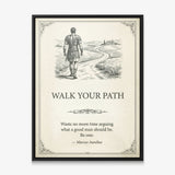 Walk Your Path quote canvas in a black floating frame
