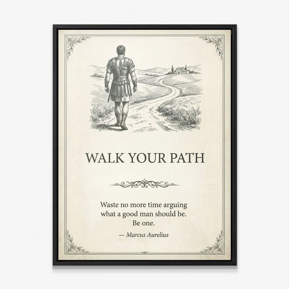 Walk Your Path quote canvas in a black floating frame