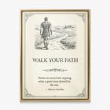 Walk Your Path quote canvas in a gold floating frame