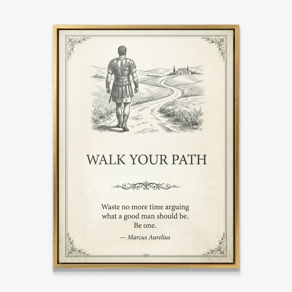Walk Your Path quote canvas in a gold floating frame