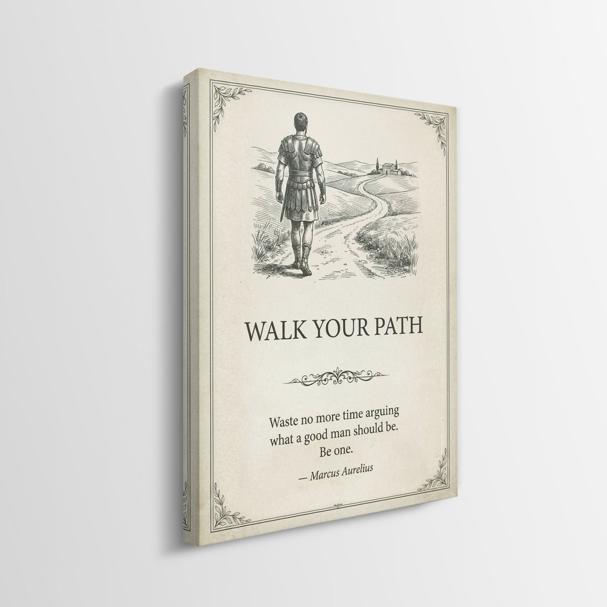Side view of the Walk Your Path quote canvas showing the gallery-wrapped edge