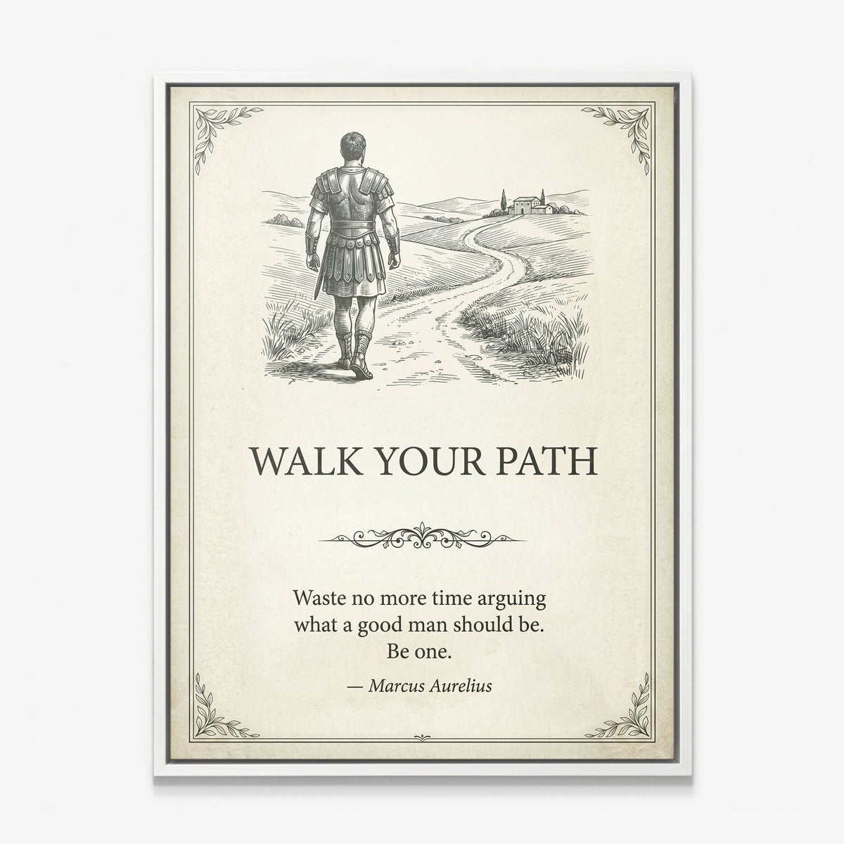 Walk Your Path quote canvas in a white floating frame