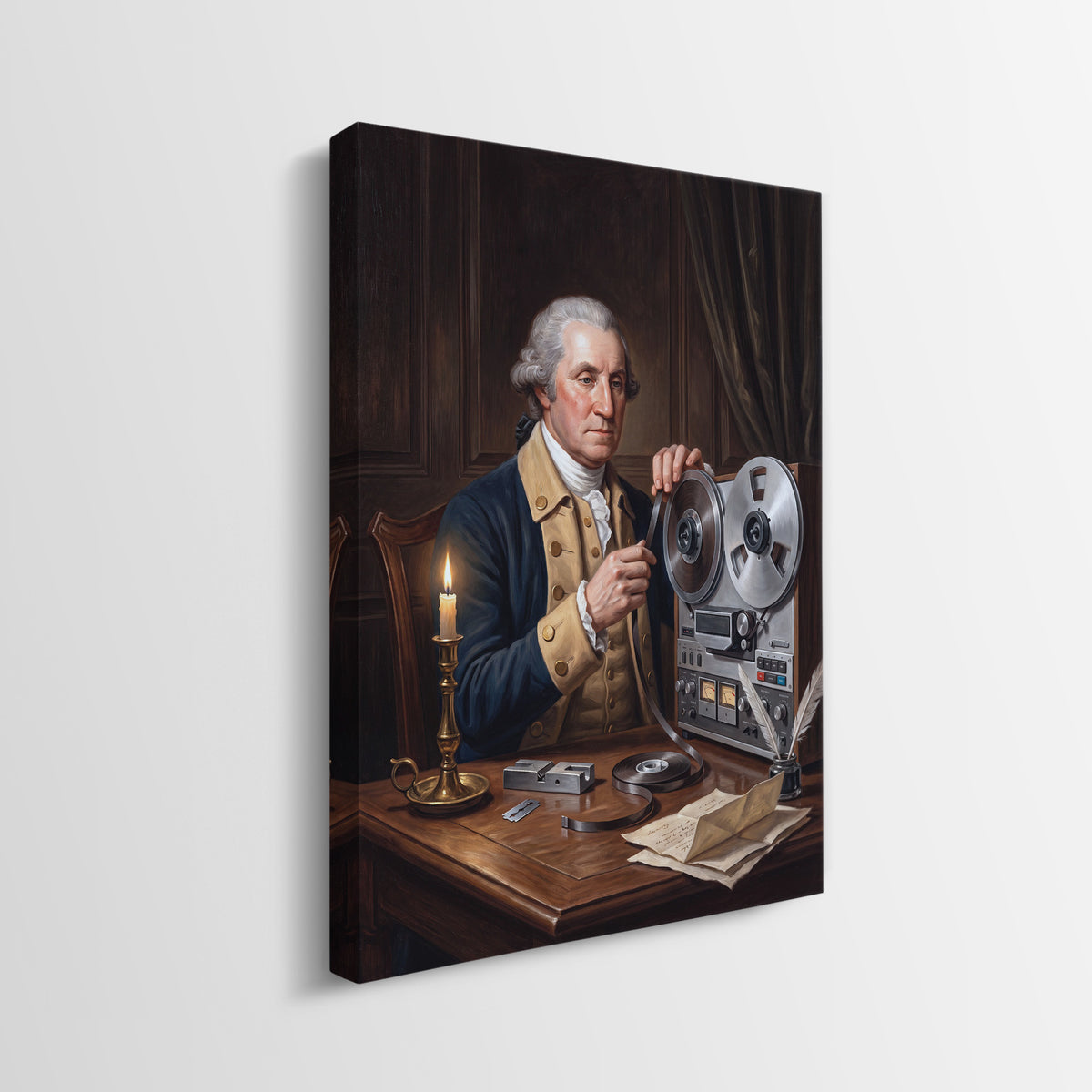 Side view of the Washington On Tape gallery wrapped canvas showing the wrapped edge