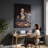 Washington On Tape canvas above a desk in a home office
