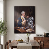 Washington On Tape canvas on a dining room wall above a walnut table