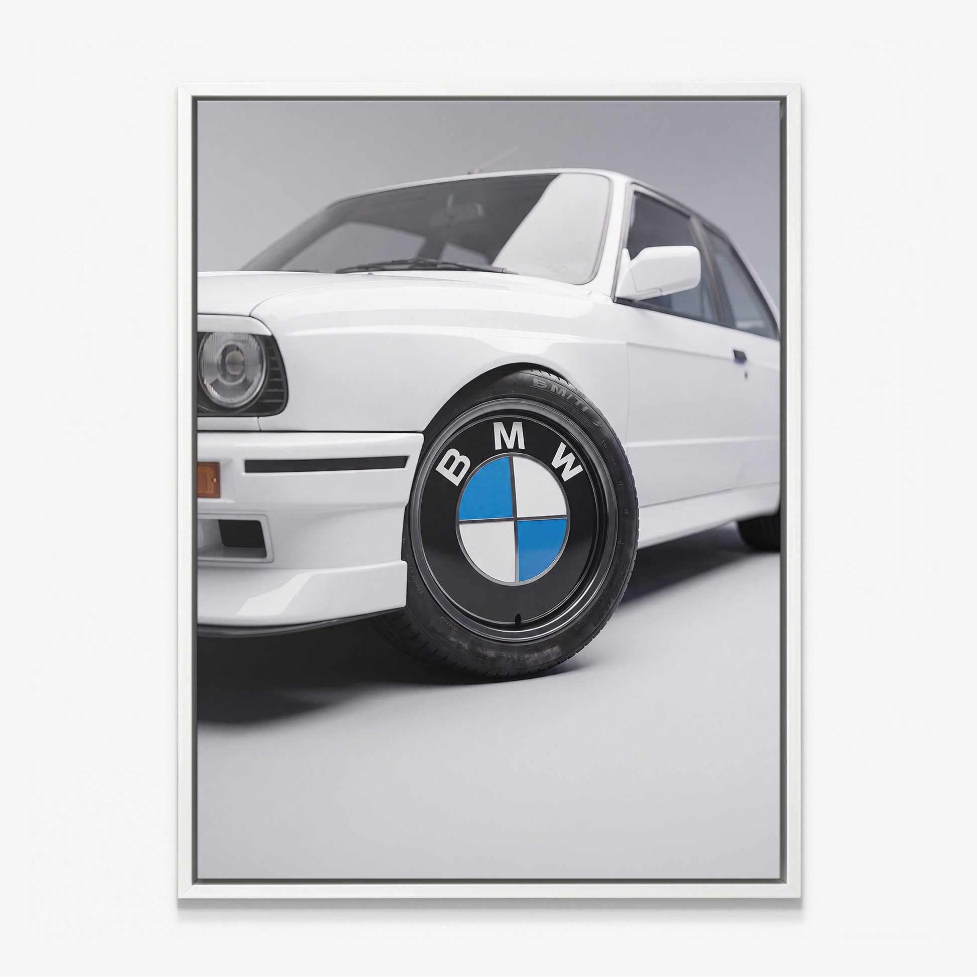 Wheels For Winners German motorsport racing wheel canvas wall art in a white floating frame