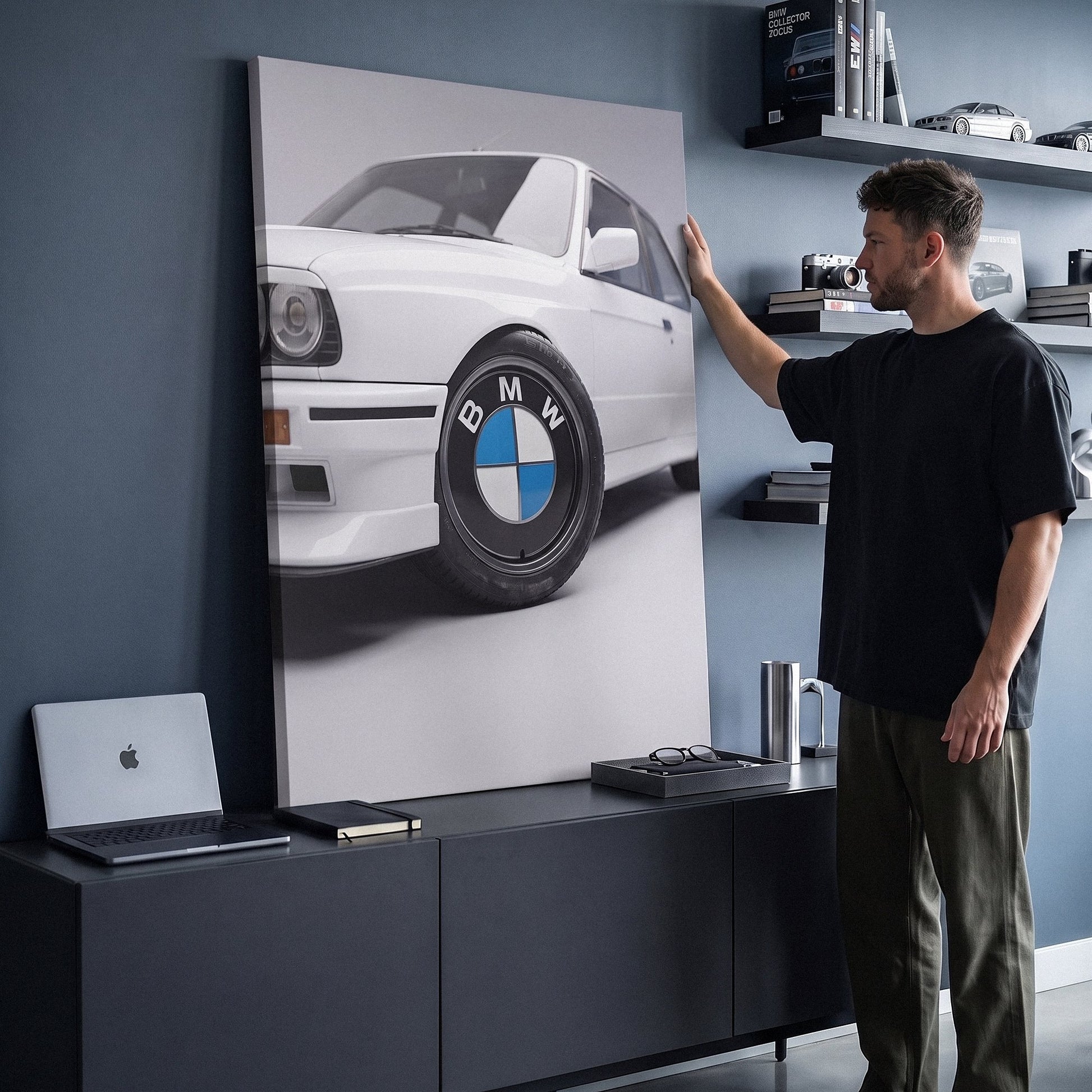 Wheels For Winners German motorsport racing wheel canvas wall art in a styled study