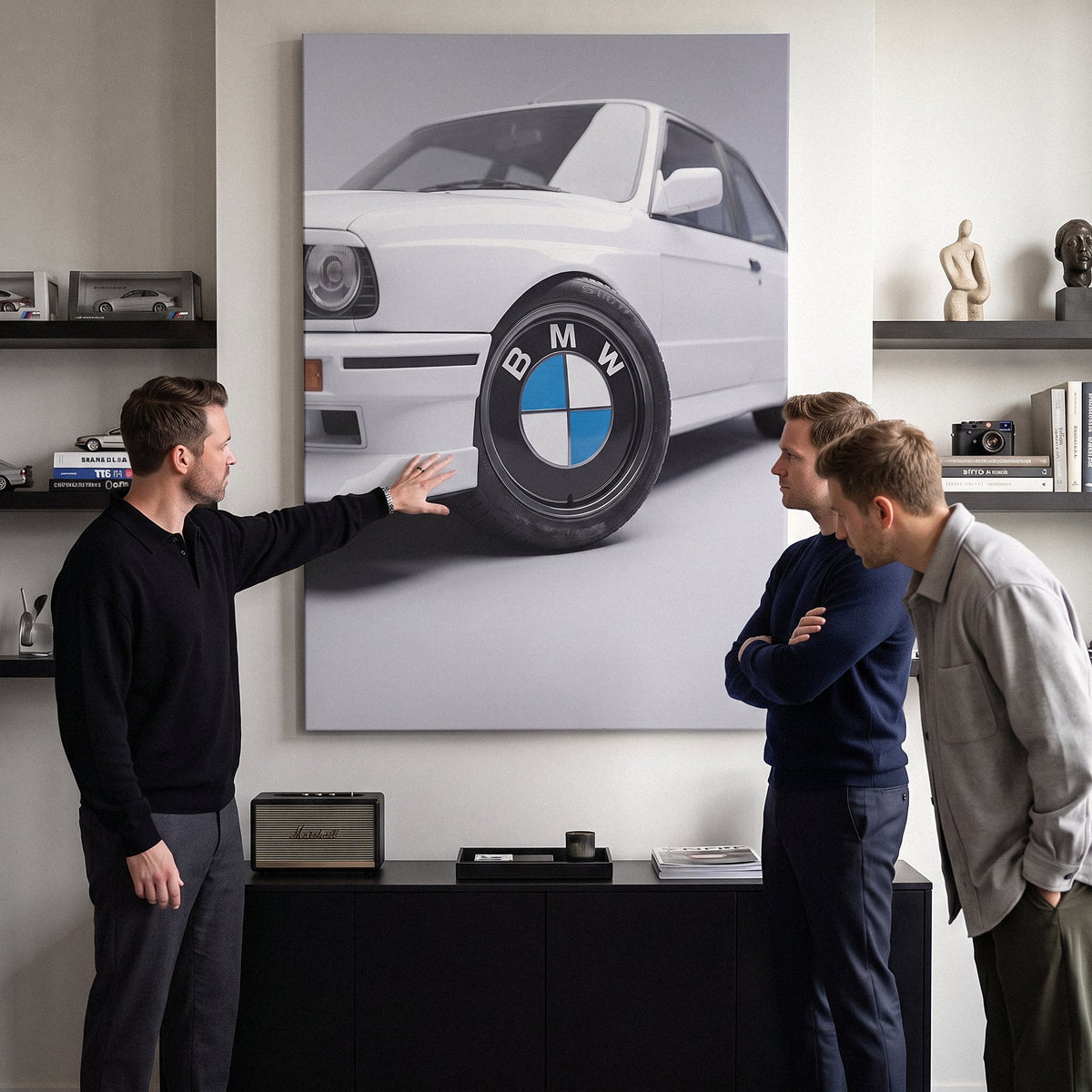 Wheels For Winners German motorsport racing wheel canvas wall art in a living room lounge