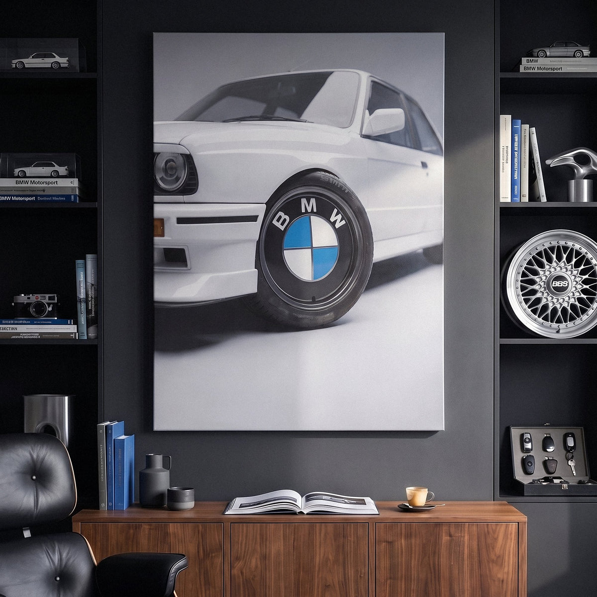 Wheels For Winners German motorsport racing wheel canvas wall art in a modern home office