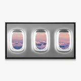 Window Seat Clouds Edition airplane window clouds canvas in a black floating frame