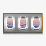 Window Seat Clouds Edition airplane window clouds canvas in a gold floating frame