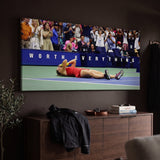 Worth Everything tennis canvas print on a living room wall at a gentle angle showing the gallery-wrapped edge