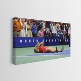 Side profile of the Worth Everything tennis gallery-wrapped canvas showing its depth