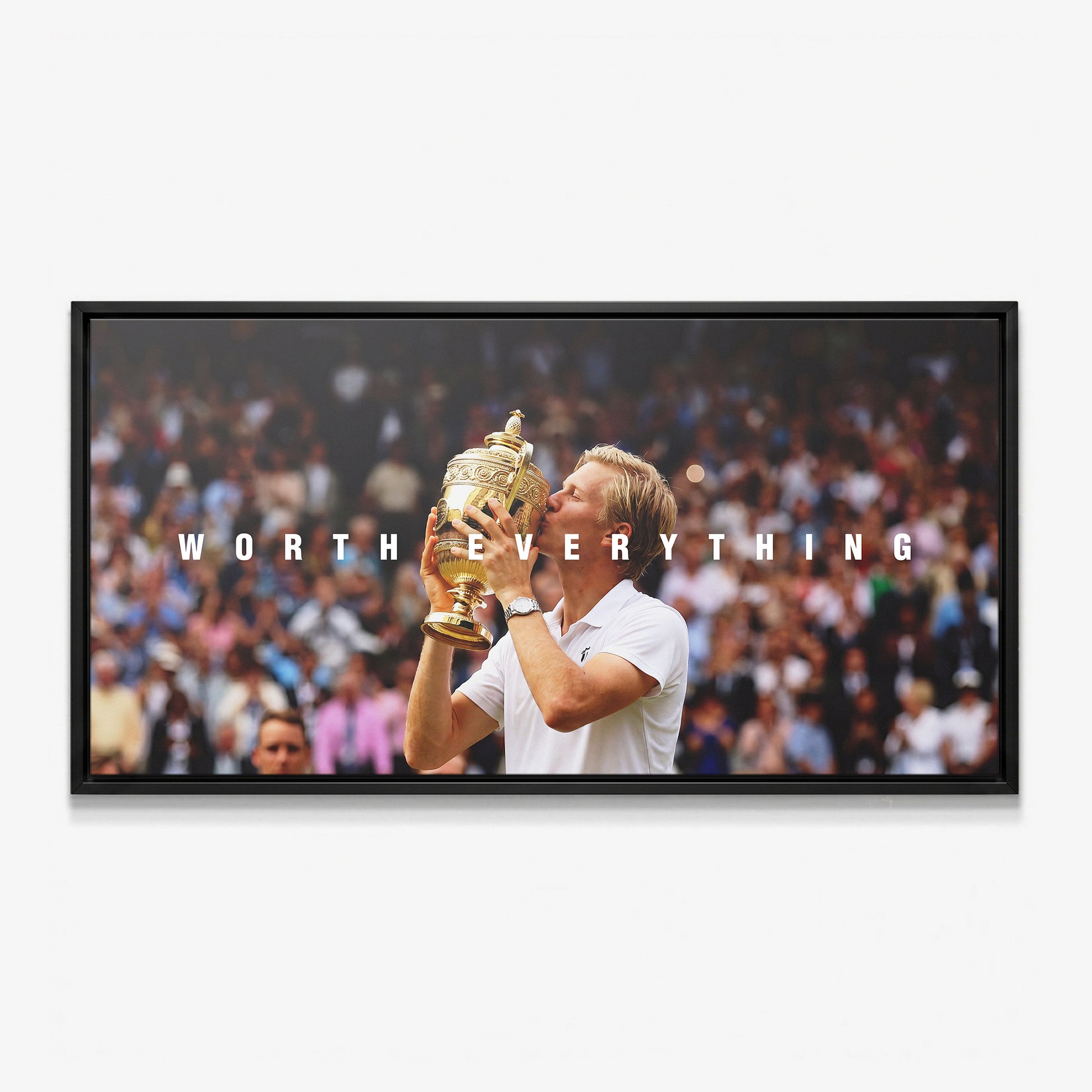 Worth Everything Trophy tennis canvas print in a black floating frame