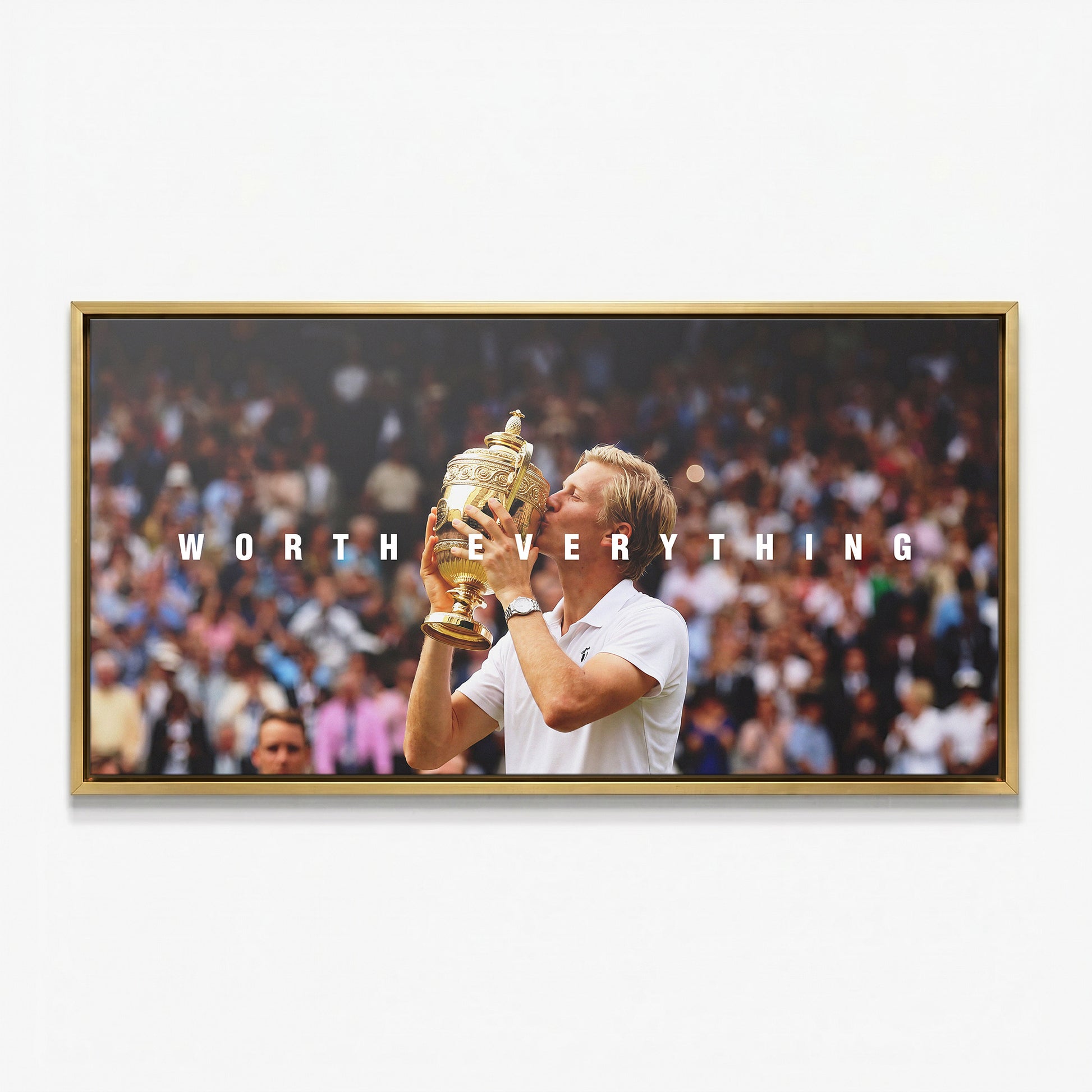 Worth Everything Trophy tennis canvas print in a gold floating frame
