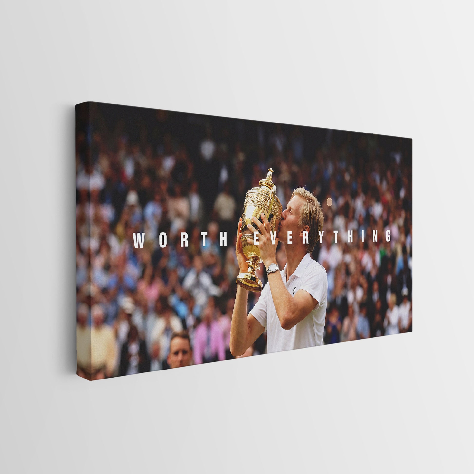 Side profile of the Worth Everything Trophy tennis gallery-wrapped canvas showing its depth