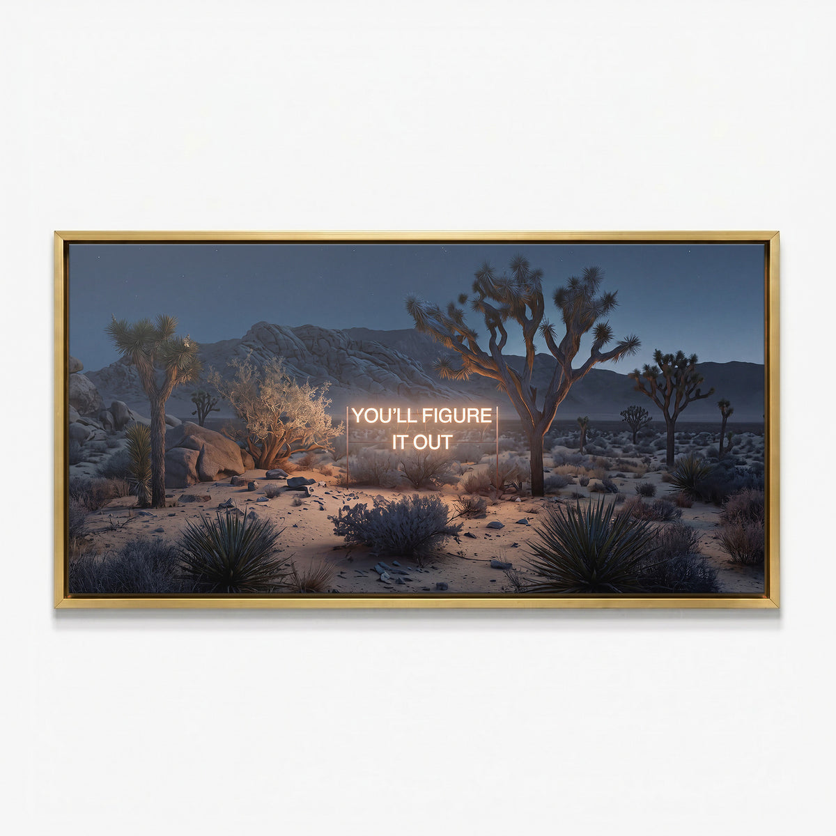 You'll Figure It Out canvas in a gold floating frame