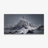 Your Comfort Zone Will Kill You canvas wall art, a lone climber in a red jacket beneath a vast snow covered peak
