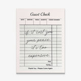 Your Peace Check canvas wall art, a diner guest check reading if it cost you your peace, it's too expensive