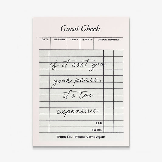 Your Peace Check canvas wall art, a diner guest check reading if it cost you your peace, it's too expensive