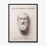 Zeno of Citium Live According to Nature Stoic canvas wall art in a black floating frame