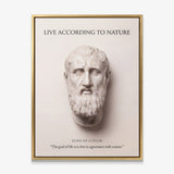 Zeno of Citium Live According to Nature Stoic canvas wall art in a gold floating frame